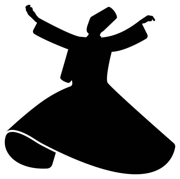 ilustraciones, imágenes clip art, dibujos animados e iconos de stock de whirling dervish en ceremonia mevlevi sama - ceremonial dancing illustrations