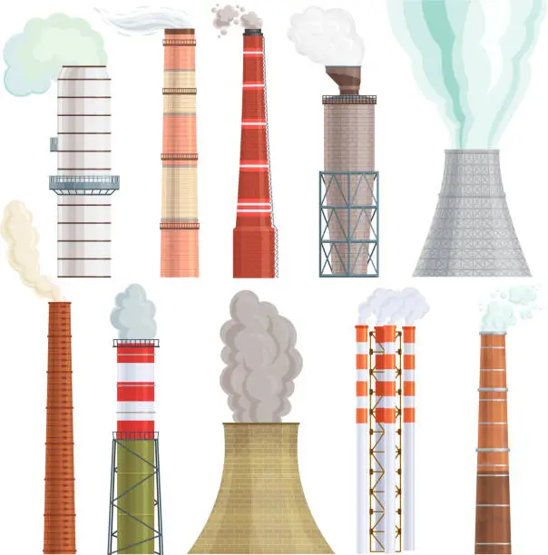 Vector illustration of Industry factory vector industrial chimney pollution with smoke