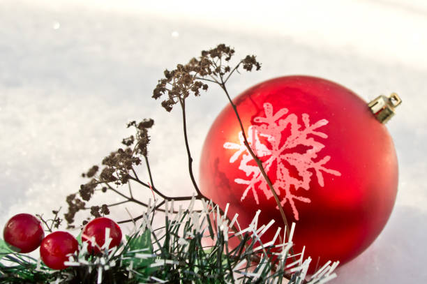 istock Red Christmas ball in snow 1077637200