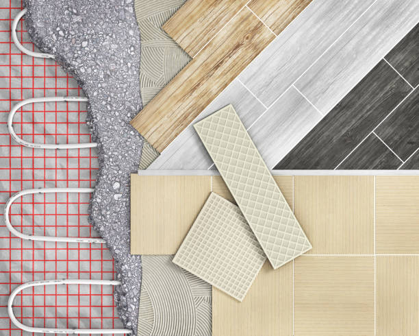 tile floor with floor heating. 3d illustration - plan c imagens e fotografias de stock