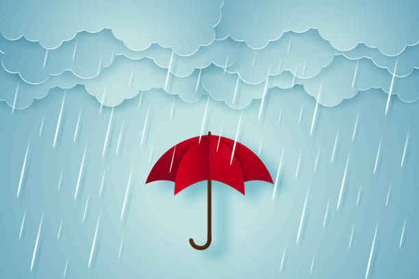 ilustraciones, imágenes clip art, dibujos animados e iconos de stock de paraguas con lluvias, lluvias, estilo de arte de papel - handmade umbrella