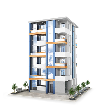 Facade of new modern apartment building. 3d illustration