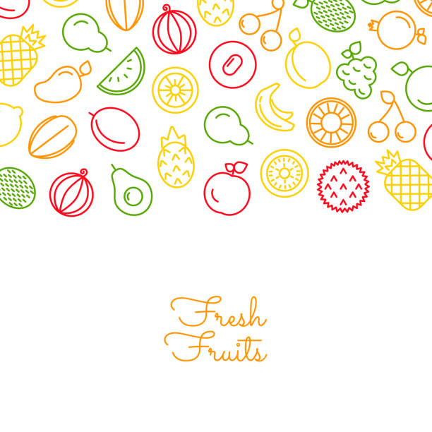Vector line fruits icons background with place for text illustration Vector color line fruits icons background on white with place for text illustration fruit borders stock illustrations