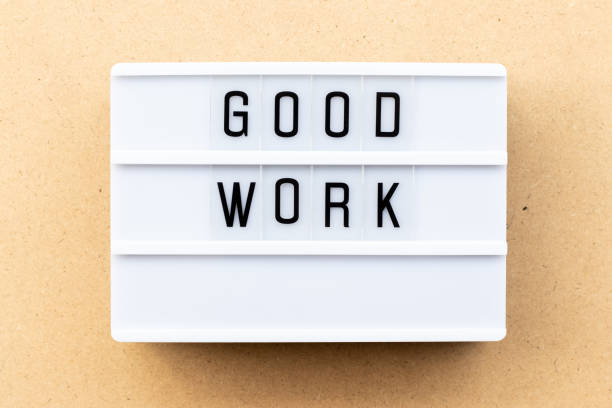 Light box with word good work on wood background Light box with word good work on wood background employee encouragement stock pictures, royalty-free photos & images