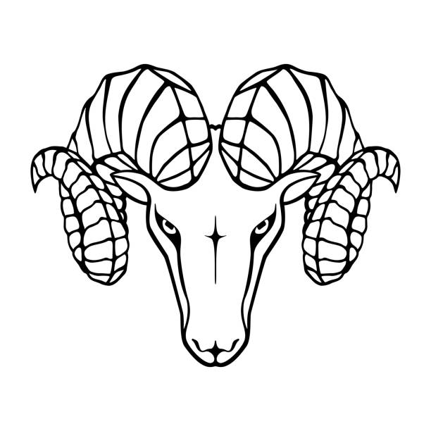 牡羊座の頭 - ram bighorn sheep animal head animal themes点のイラスト素材／クリップアート素材／マンガ素材／アイコン素材