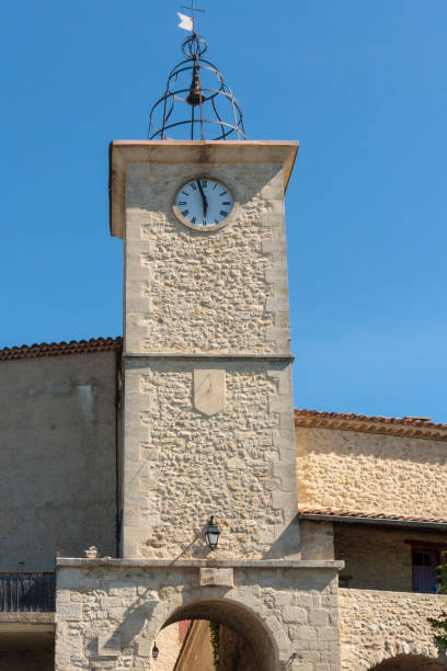 Clock tower at the village of Lurs in Provence France. Lurs France. 15 september 2018. Clock tower at the village of Lurs in Provence France. lur stock pictures, royalty-free photos & images