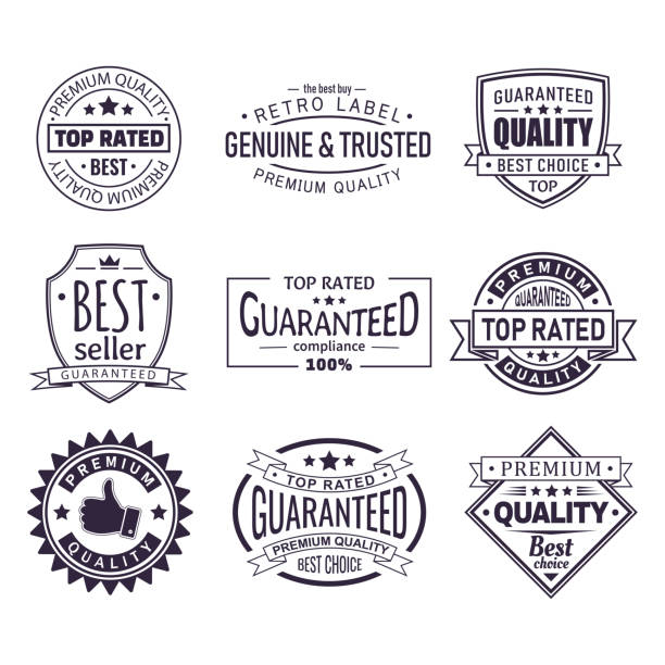 retro lub vintage logo dla marki firmy, znaczek - guarantee seal stock illustrations