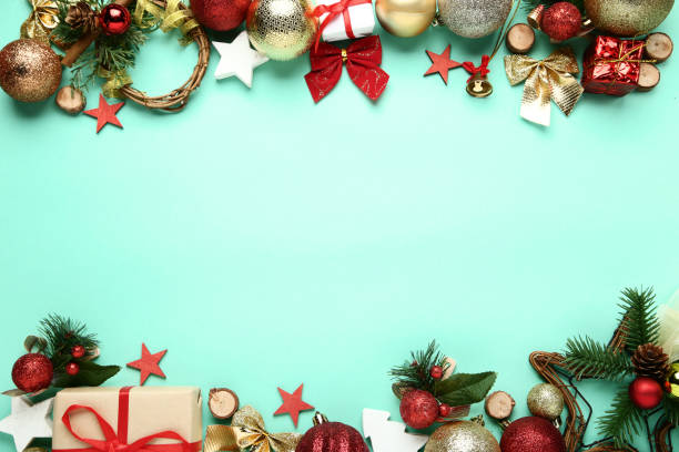 istock Colorful christmas decorations on mint background 1077654156