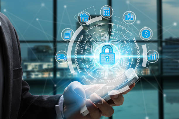 istock Businessman hand use smartphone with padlock icon technology 1077660506