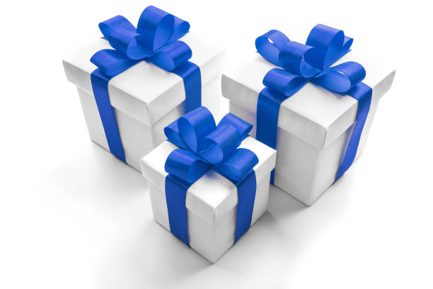 istock Christmas and New Year's Day. Three red gift box white background 1077663740