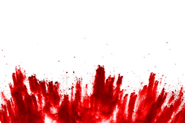 istock Freeze motion of red powder exploding, isolated on white background. Abstract design of red dust cloud. Particles explosion screen saver, wallpaper 1077671566