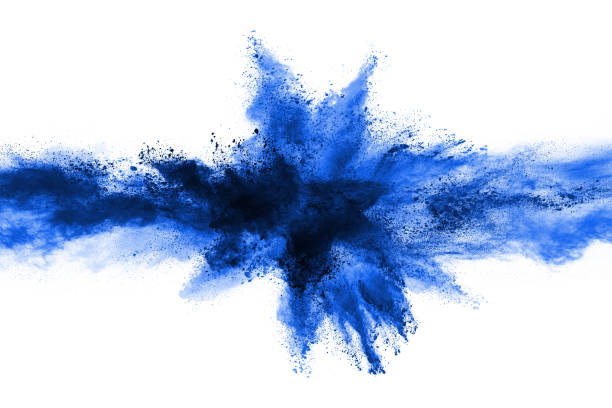 istock Blue powder explosion on white background. Colored cloud. Colorful dust explode. Paint Holi. 1077671822