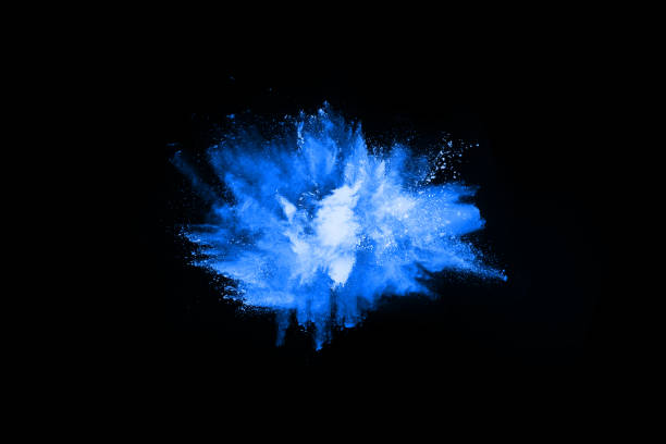 istock Blue powder explosion on black background. Colored cloud. Colorful dust explode. Paint Holi. 1077671868