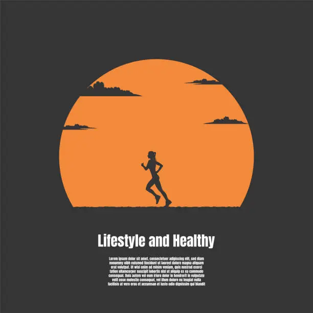 Vector illustration of Silhouette woman running