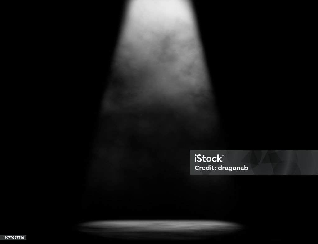 Stage Light Simple black and white composition of dark stage with one light beam Spotlight Stock Photo