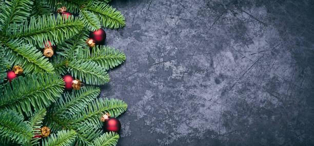 istock Christmas pine tree with ornaments on old metal plate - Background Holiday Blackboard Baking Vintage 1077693302