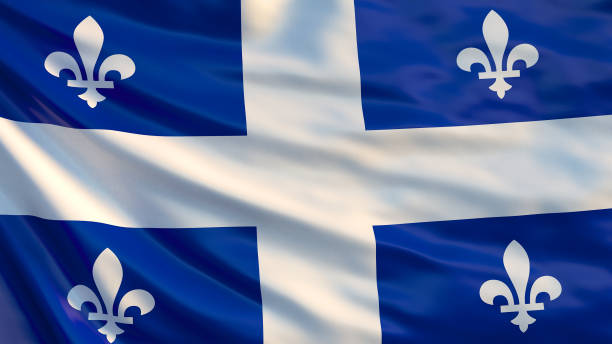 Quebec flag. Waving flag of Quebec province, Canada stock photo