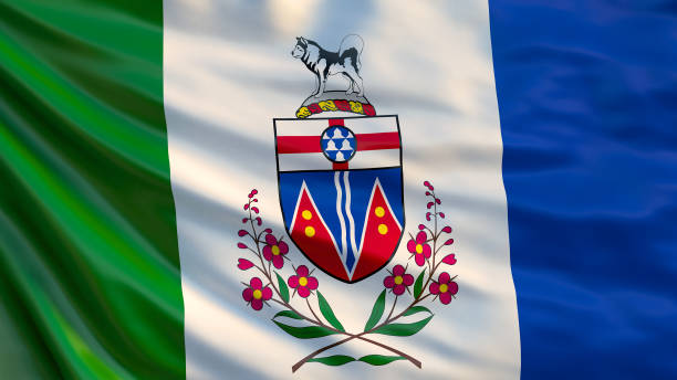 istock Yukon flag. Waving flag of Yukon province, Canada. 3d render 1077704190