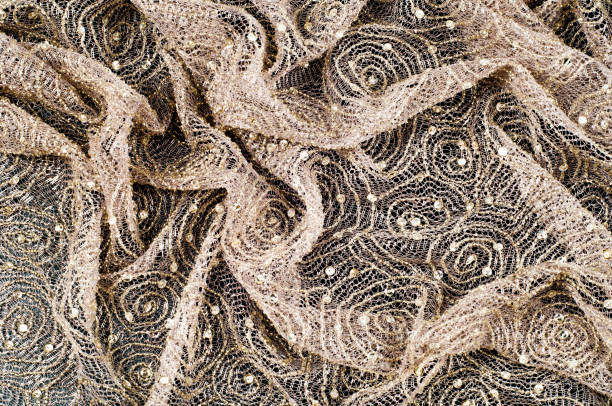 istock Texture, background, pattern. Lace fabric beige gold with sparkles. Amazing shimmery floral lace in antique toffee color with gold metallic thread in the spirit of Edwardian era. 1077704598