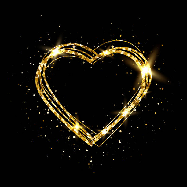 serce ze złotym światłem. brokat złote serce ramki z miejsca na tekst. kartka happy valentines day ze świecącym sercem. jasny błyszczący pył gwiazdy. uroczysta granica. ilustracja wektorowa - valentines day hearts flash stock illustrations