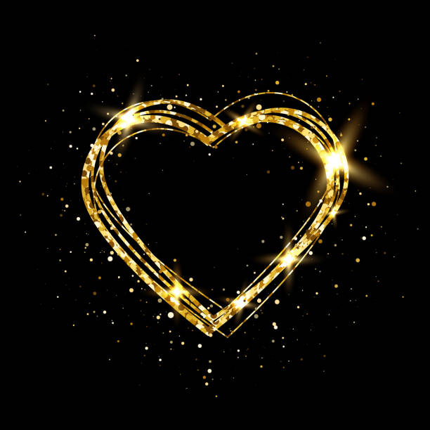 istock Heart with gold light. Glitter golden heart frame with space for text. Happy Valentines Day card with glowing heart. Bright glittering star dust. Festive border. Vector illustration 1077708640