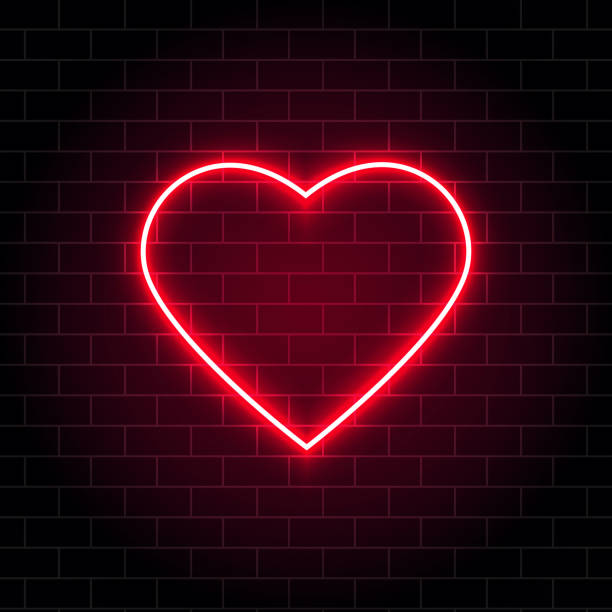 네온 심 혼입니다. 벽돌에 밝은 밤 네온 간판 벽 백라이트와 배경. 레트로 레드 네온 하트 기호입니다. 로맨틱 디자인에 대 한 행복 한 발렌타인 데 이입니다. 밤 빛 광고입니다. 벡터 일러스트 � - valentines day hearts flash stock illustrations