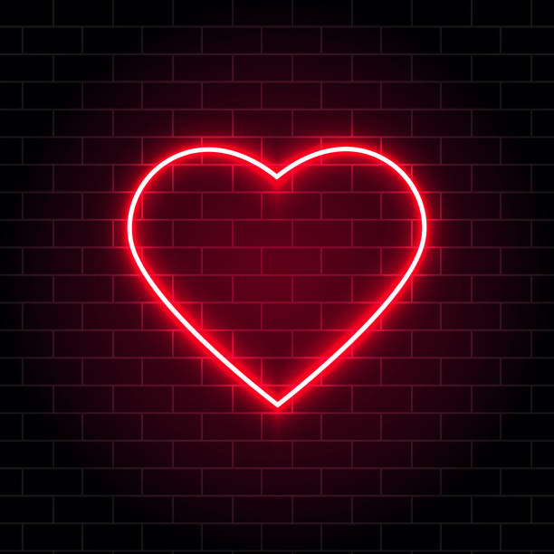 istock Neon heart. Bright night neon signboard on brick wall background with backlight. Retro red neon heart sign. Romantic design for Happy Valentines Day. Night light advertising. Vector illustration 1077708978