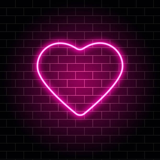 istock Neon heart. Bright night neon signboard on brick wall background with backlight. Retro pink neon heart sign. Design element for Happy Valentines Day. Night light advertising. Vector illustration 1077709054