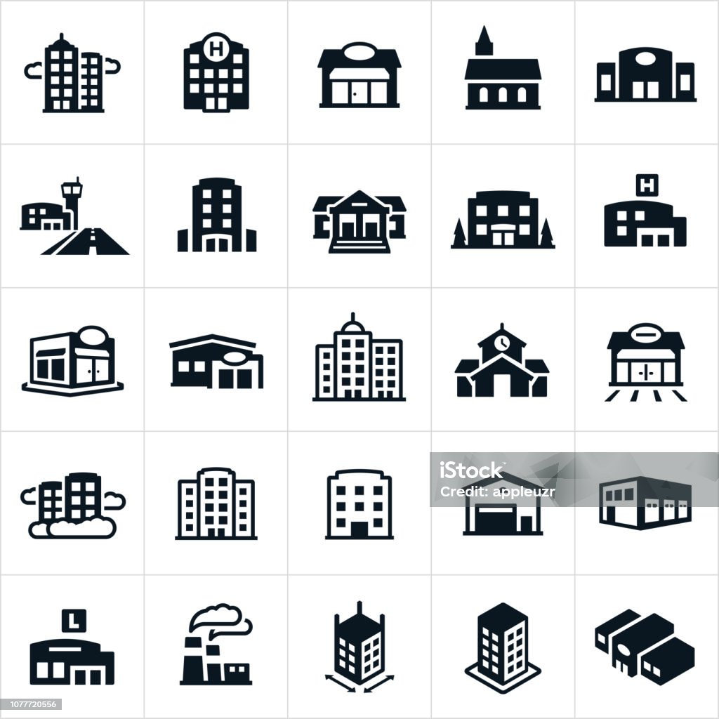 De pictogrammen van de gebouwen - Royalty-free Pictogram vectorkunst De pictogrammen van de gebouwen - Royalty-free Pictogram vectorkunst