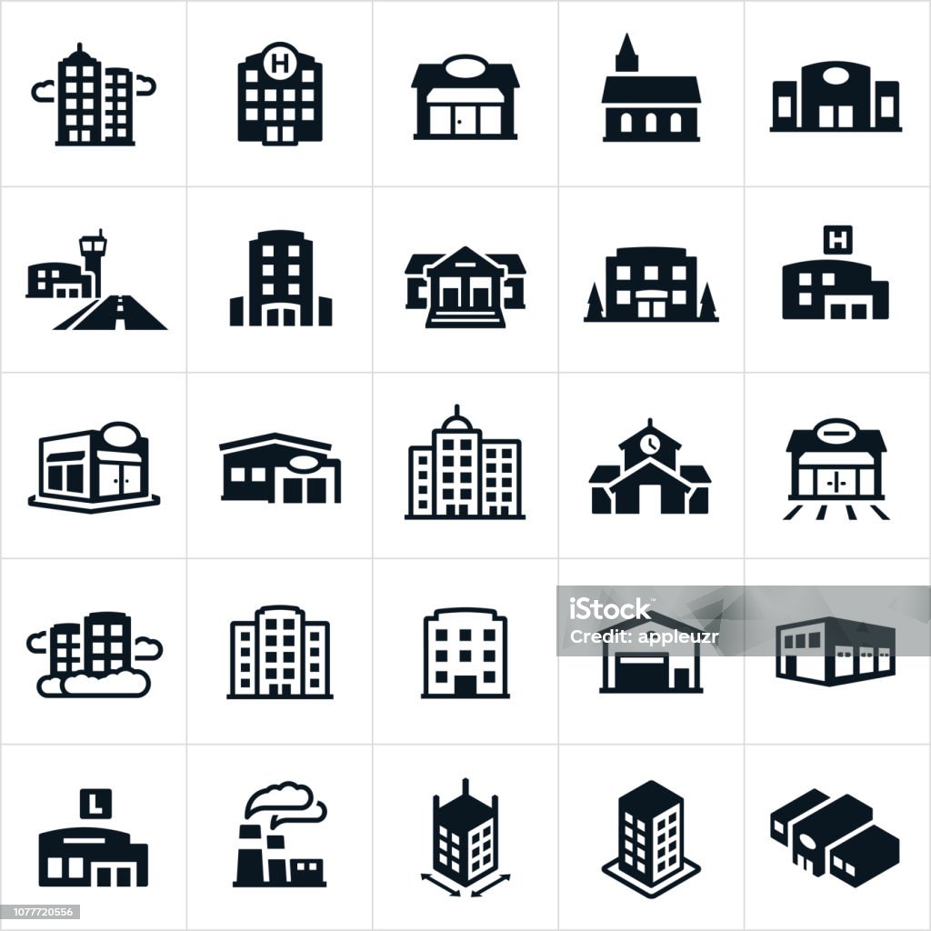 Иконы зданий - Векторная графика Иконка роялти-фри