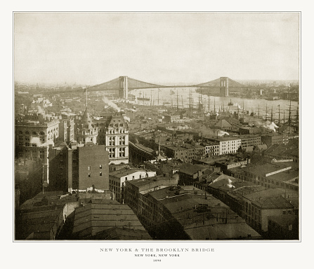 Antique American Photograph: New York and the Brooklyn Bridge, New York City, United States, 1893: Original edition from my own archives. Copyright has expired on this artwork. Digitally restored.