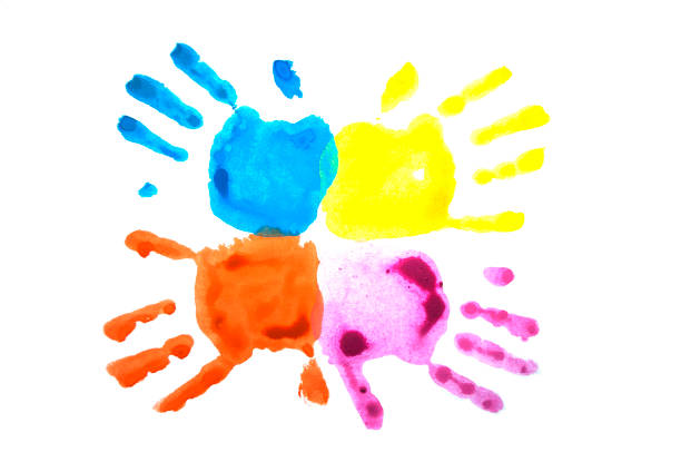 istock Pink and blue child's handprints isolated on white. 1077727216