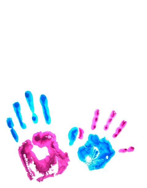 istock Pink and blue child's handprints isolated on white. 1077727222