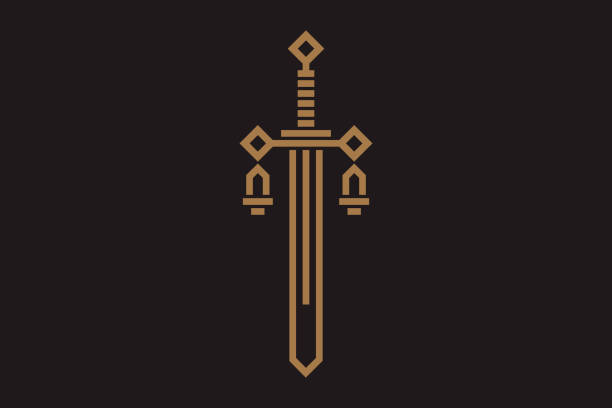 меч и весы правосудия фемида. логотип или значок - retribution stock illustrations