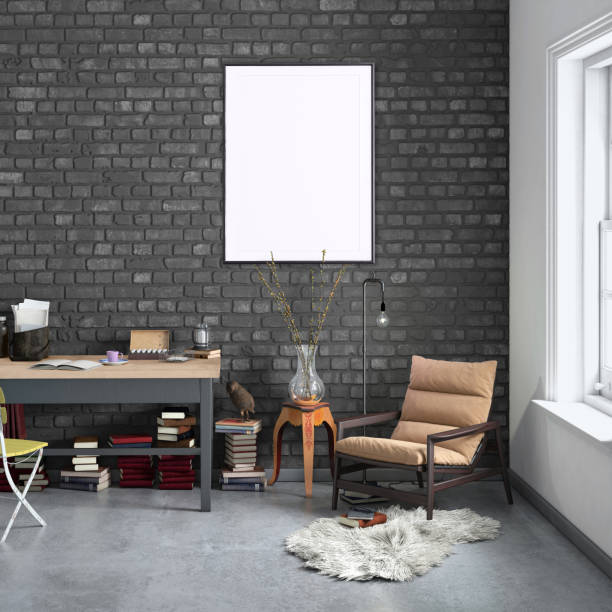 istock Contemporary home office interior background poster template 1077732686
