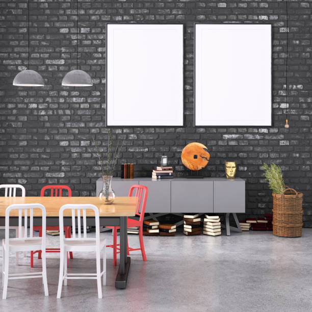 istock Nordic style apartment dining room office studio with picture frame template 1077732696