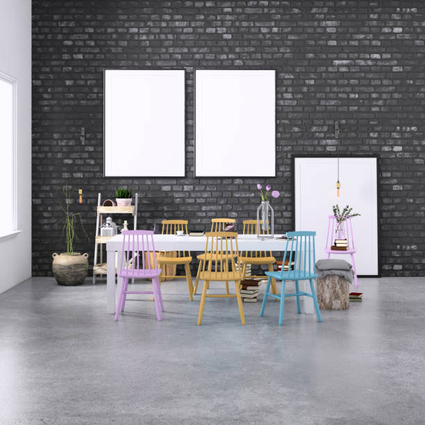 istock Nordic style apartment dining room with picture frame template 1077732702