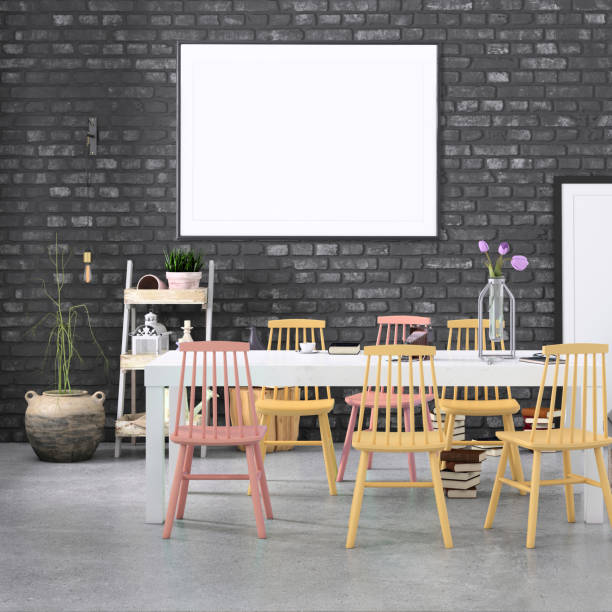 Nordic style apartment dining room office studio with picture frame template