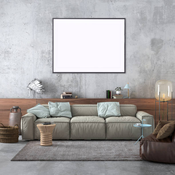 istock Modern Nordic style living room with picture frame template 1077732724