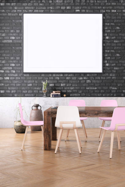 istock Nordic style apartment dining room office studio with picture frame template 1077732754