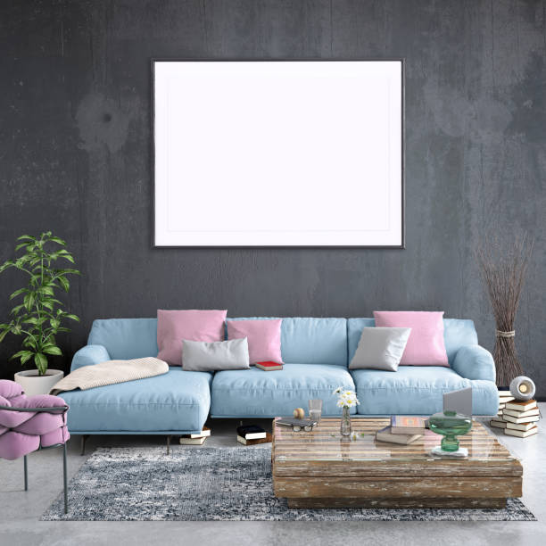 istock Modern Nordic style living room with picture frame template 1077732776