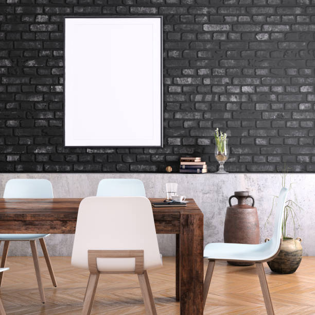 istock Nordic style apartment dining room with picture frame template 1077732802