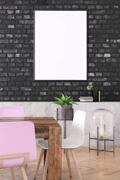 istock Nordic style apartment dining room office studio with picture frame template 1077732810