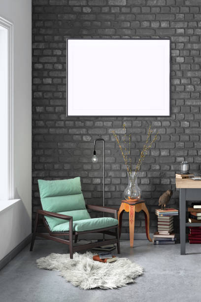 istock Contemporary home office interior background poster template 1077732828