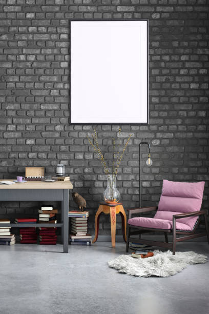 istock Contemporary home office interior background poster template 1077732840