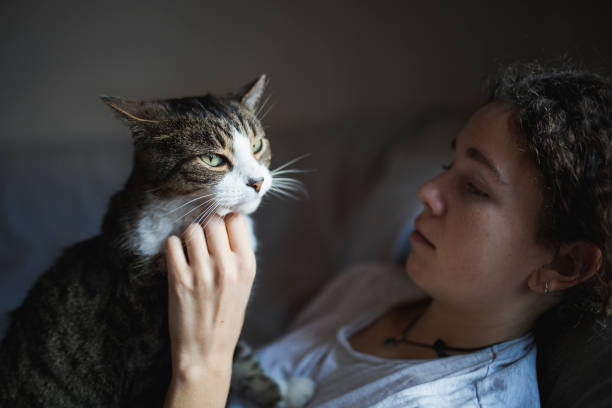 istock Young woman with her cat 1077733106
