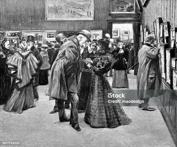 Artistic Gallery Meeting 1896 Stock Illustration - Download Image Now - Art Museum, Art, Border - Frame