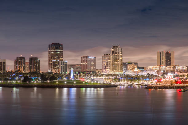 istock Long Beach California Panorama at night in cloudy night 1077733550