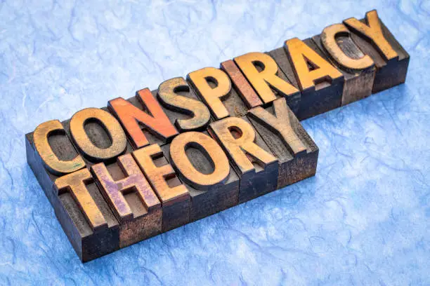 conspiracy theory - word abstract in vintage letterpress wood type