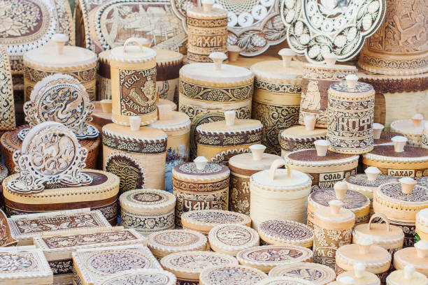 istock Sochi, Russia - November 24, 2018: decorative wooden tableware 1077738428